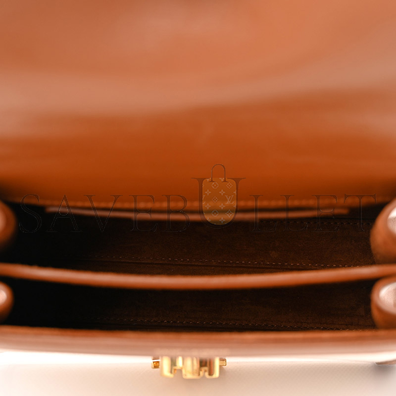 YSL CASSANDRA MINI TOP HANDLE BAG IN CANVAS AND CALFSKIN 602716 (20*16*7.5cm)